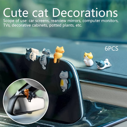 Cat 6pcs PVC Cartoon Cat Dashboard Ornaments