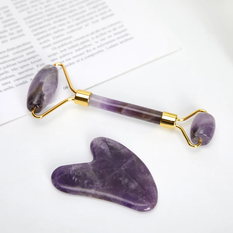 Natural Amethyst Dual-Head Facial Roller & Gua Sha Massager - Dyno Pixels