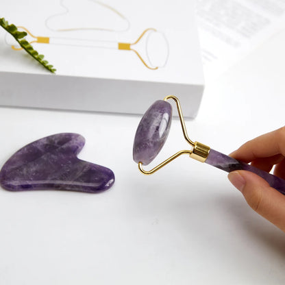 Natural Amethyst Dual-Head Facial Roller & Gua Sha Massager - Dyno Pixels