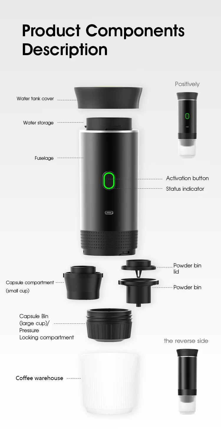 Portable 3-in-1 Espresso Maker with Intelligent Extraction and USB Charging - Dyno Pixels