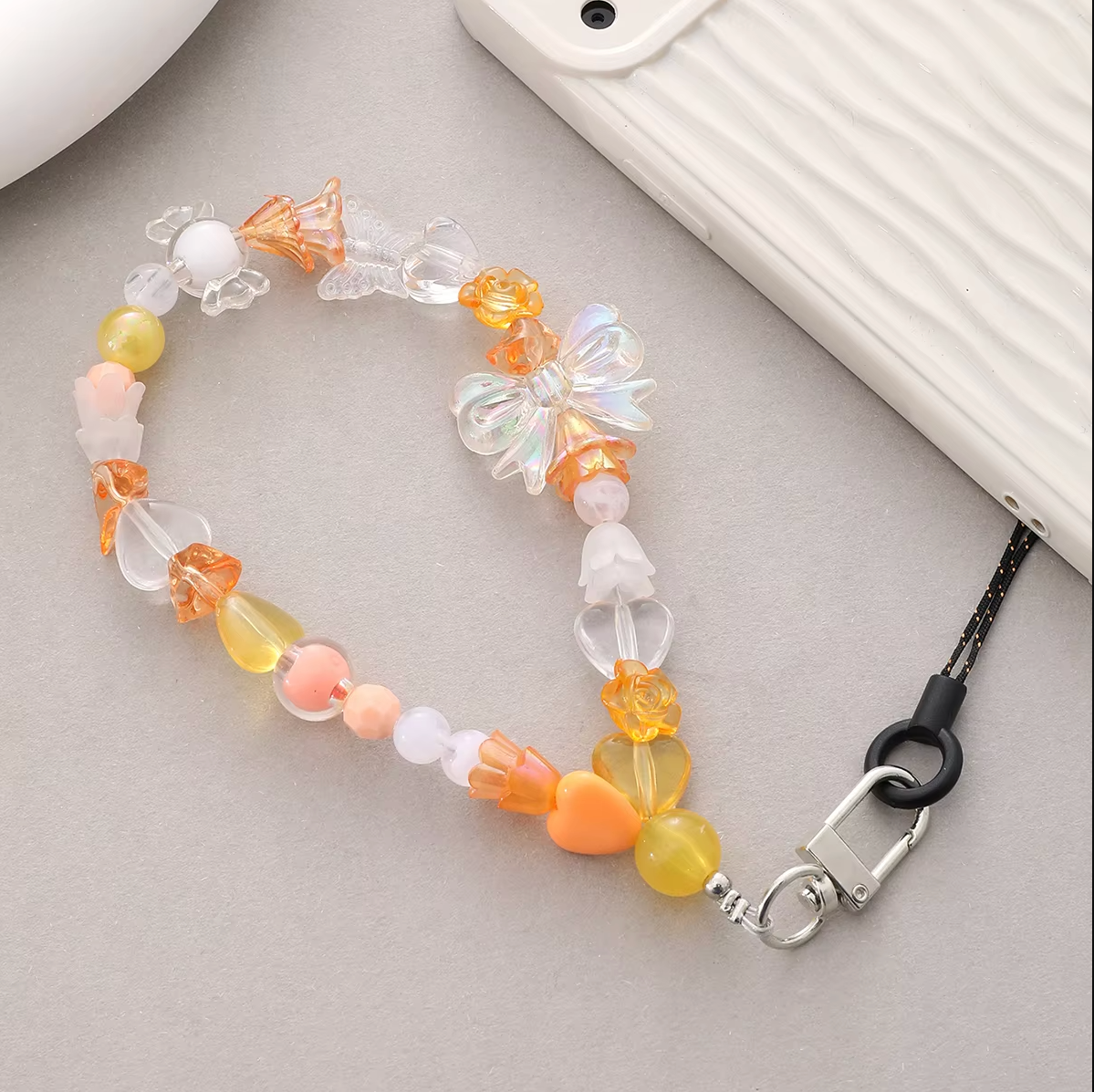 Colorful Beads AB Colorful Bears Beads Shaped Chain Strap Small Rope Head Mobile Phone Chain Mobile Phone Hanging Rope